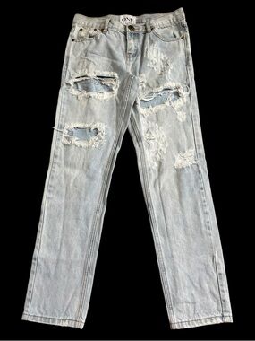 One Teaspoon Light Blue Distressed Straight Leg Jeans 25